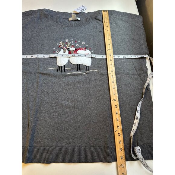 Christopher & Banks Gray Holiday Sweater With Sheep Embroidery size 2X NWT - Picture 4 of 4